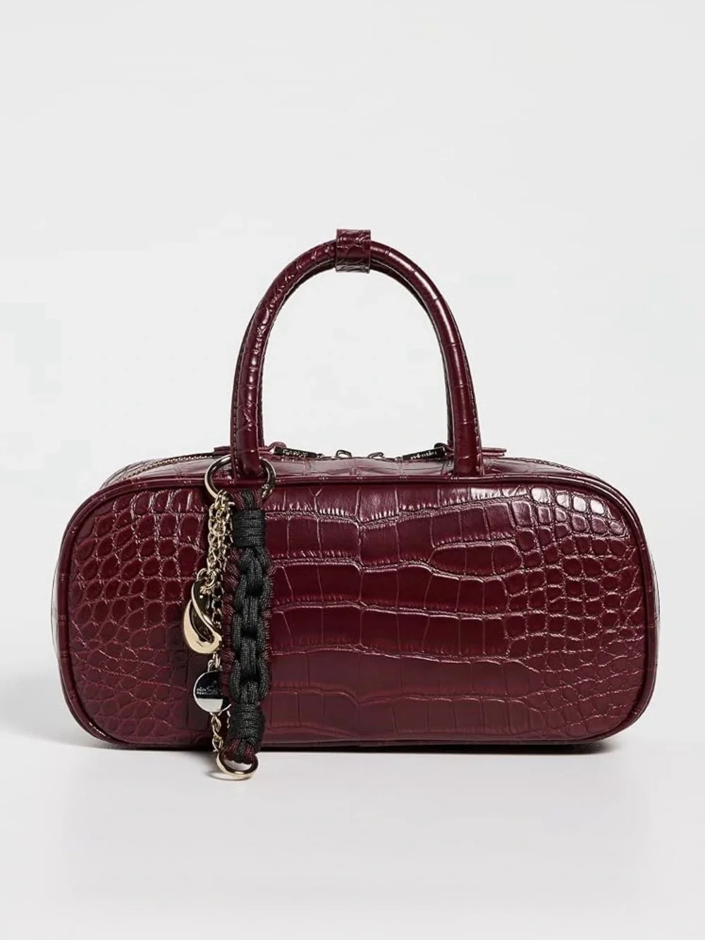 New Dolce Vita Flyn Croc-Embossed Top-Handle Satchel Handbag in Burgundy